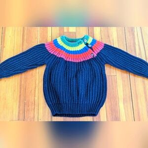 Mini Boden Knit Rainbow Sweater With Button Neck Sz 4-5 Unisex Wool/Poly/Cotton